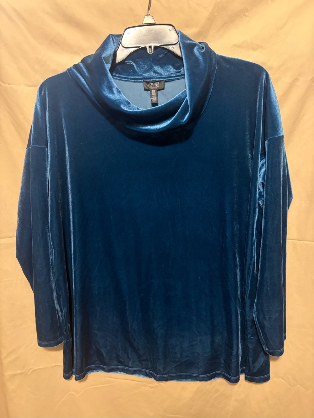 Jones New York Teal Velvet Cowl Neck Top